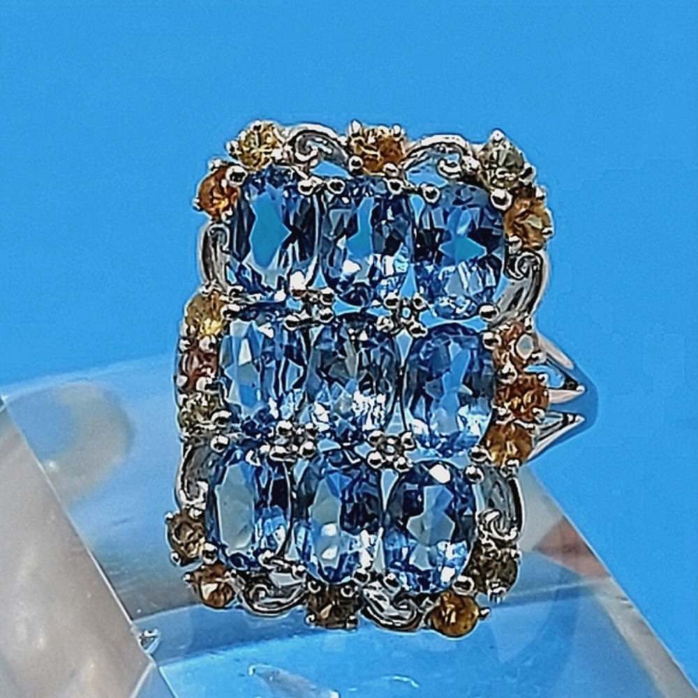 Natural Oval Swiss Blue Topaz 6x4mm  Sapphire 925 Sterling Silver Ring Sz 7‎ - Picture 2 of 13